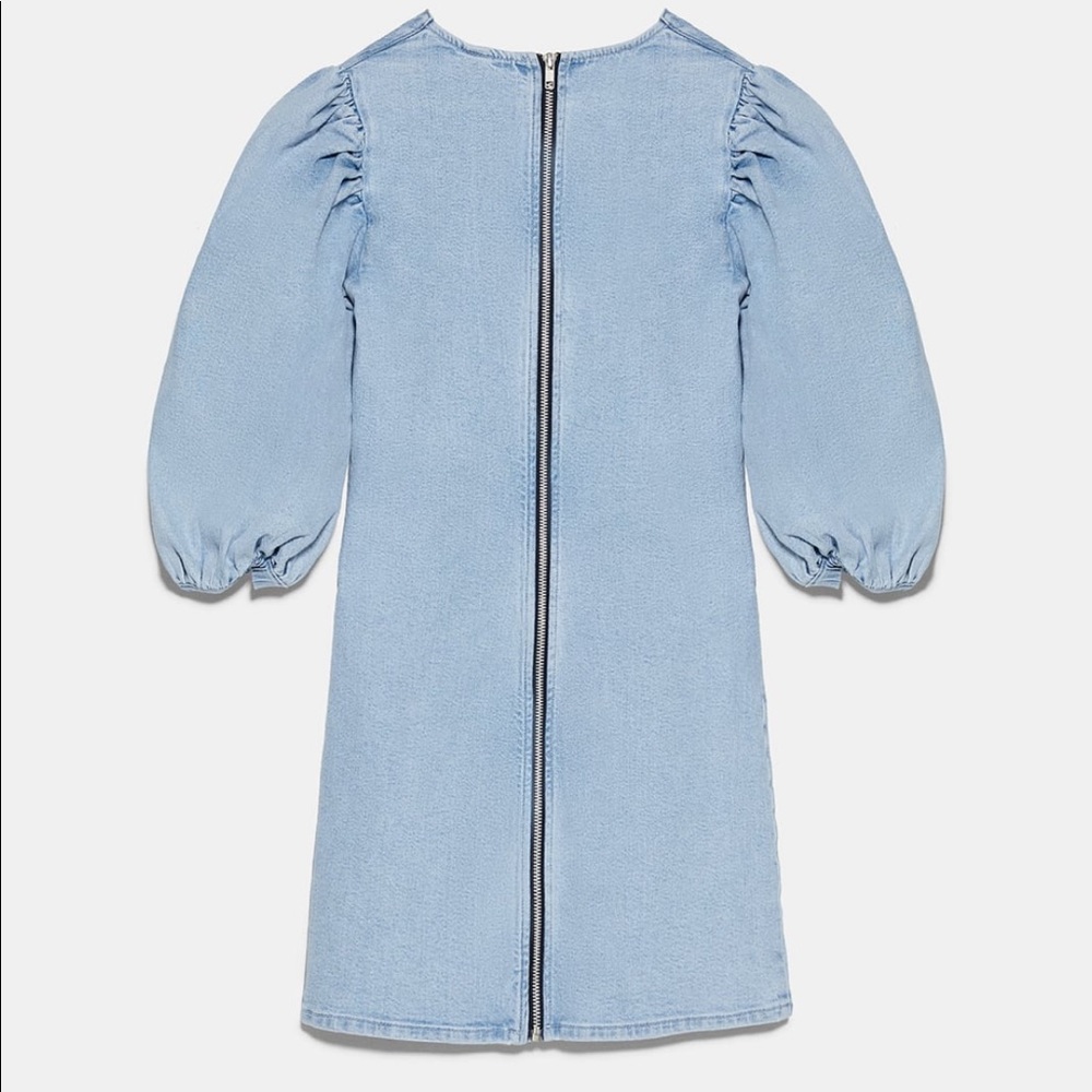 ZARA BNWT Denim Dress with Balloon Sleeves - Picture 5 of 11
